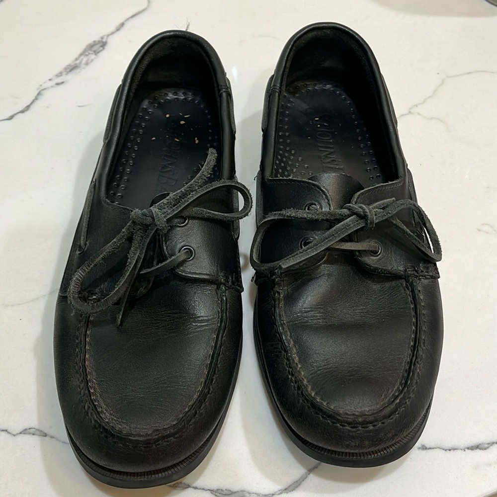 St John’s bay black leather boat shoes